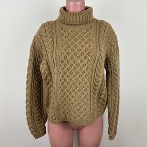 Callan Country Collection Ireland Wool Sweater Turtleneck Cable Knit Brown Small